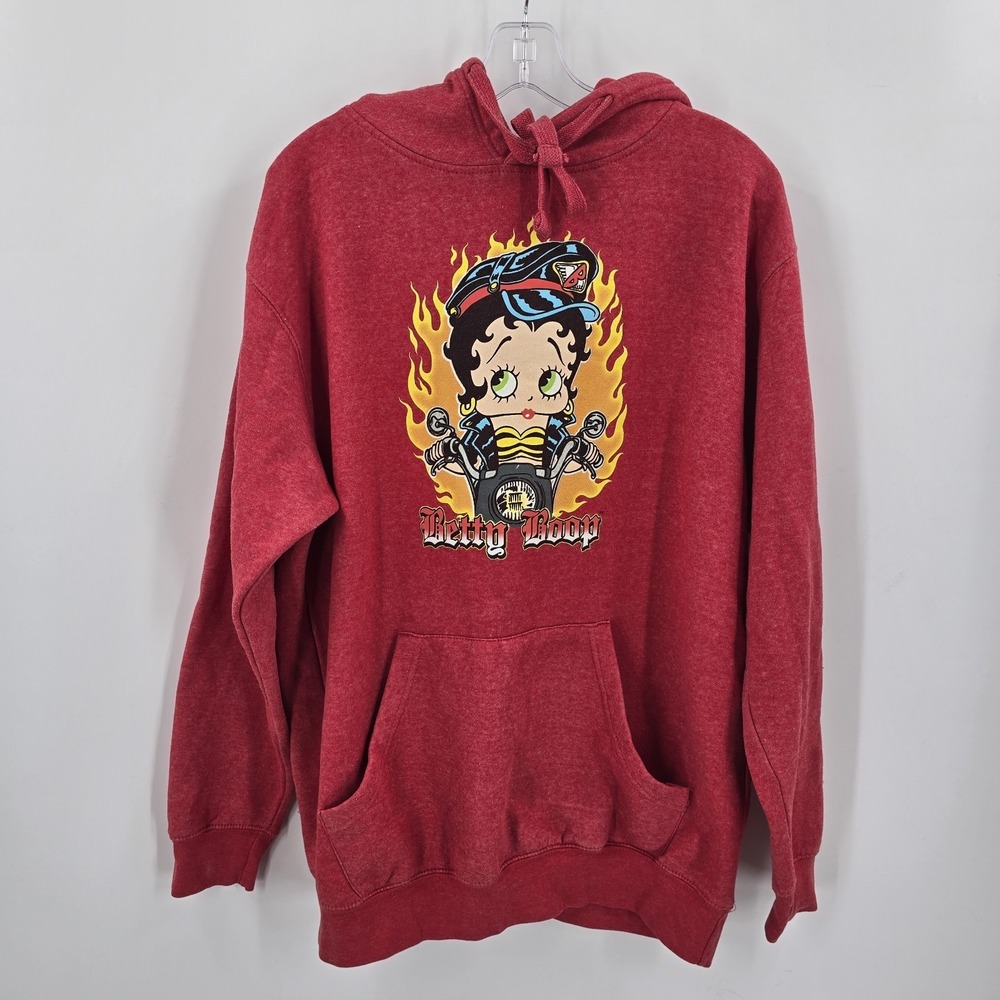 Betty Boop Womens Hoodie Large Motorcycle‎ Red Hood